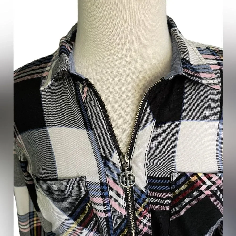 Tommy Hilfiger Plaid Zip Up Popover Shirt Size Small